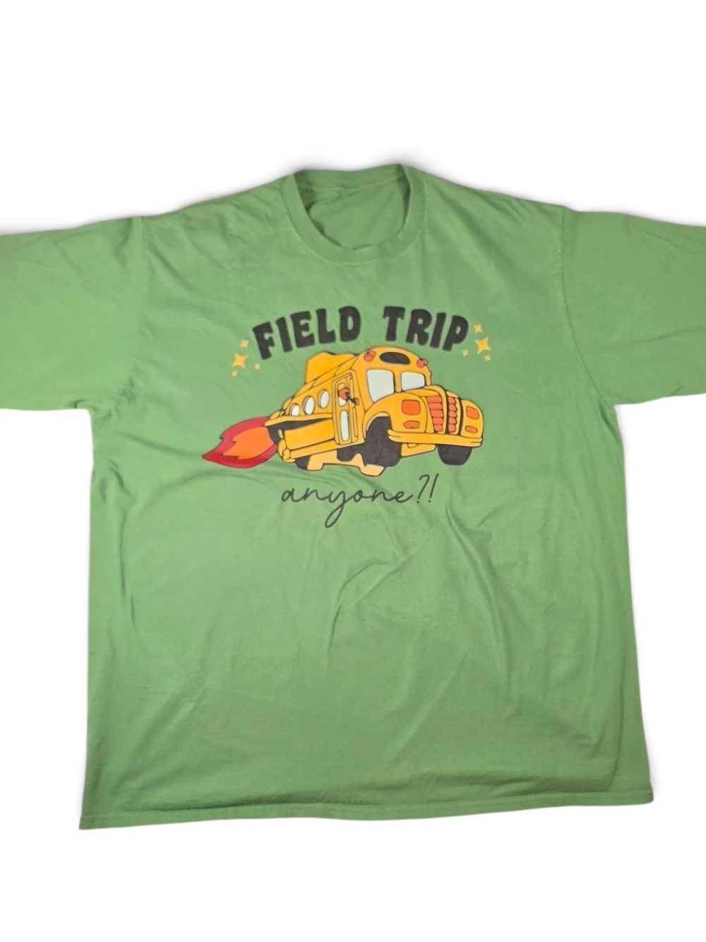 Green Field Trip School Bus Graphic T-Shirt Teacher Oversized Retro XL
